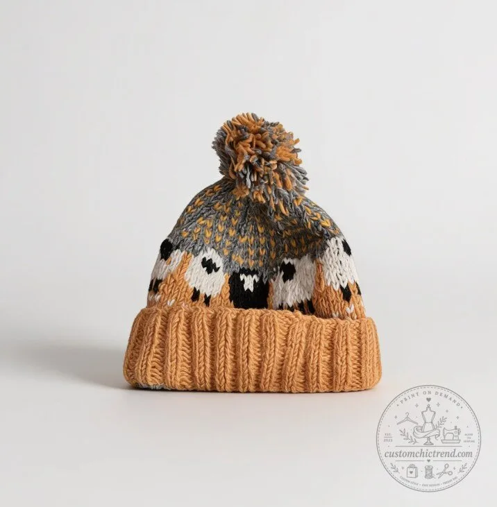 Chunky Knitted Sheep Bobble Hat