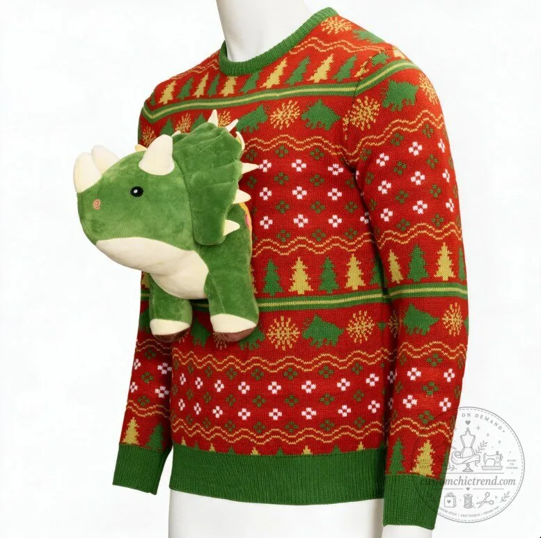 3D Dinosaur Plushie Ugly Christmas Sweater