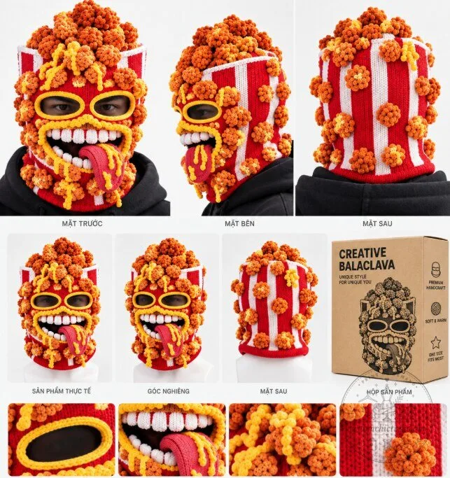 Funny Food Knit Balaclava – Warm Full-Face Ski Mask for Winter Adventures